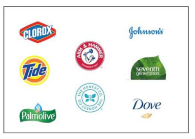 Clorox, Tide, Arm & Hammer, Seventh Generation, J&J, Honest Company, Palmolive, Dove